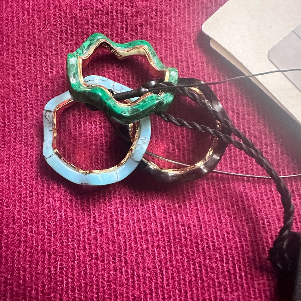 Fendi Wave Stack Rings in Black, Green, Turquoise - Picture 10 of 13